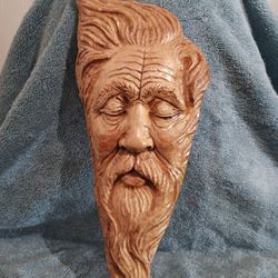 Wood Spirt Carving Wall Art 12.5" Tall Very Good Condition. No Chips Or Cracks 