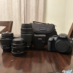 Canon EOS REBEL T6, 50mm lens, 18-55mm lens, & 75-300mm lens