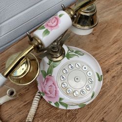 Vintage Floral Rotary Phone with Gold Accents