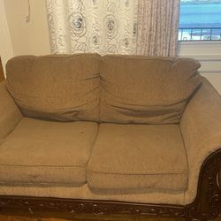 Fabric Couch Set with Wood Frame – Good Condition