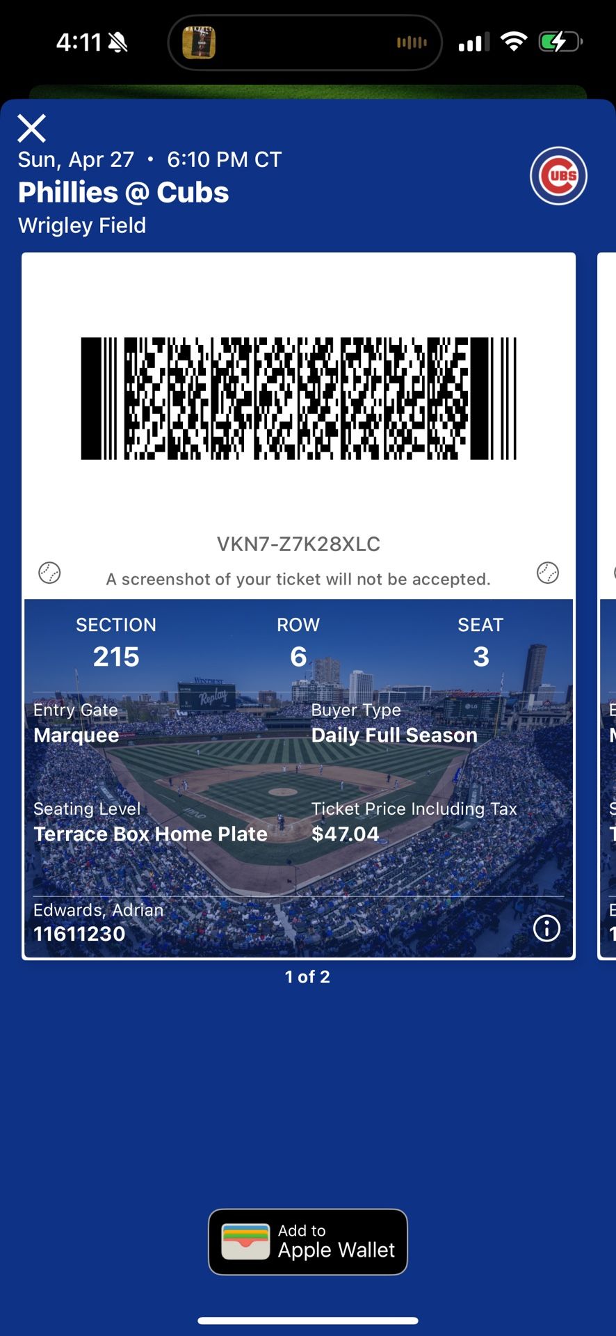 Season Tickets For Sale Seats 3&4 Section 215