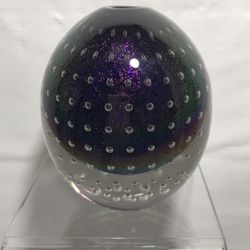 Robert Eickholt Signed Blown Glass Vase Paperweight Iridescent Gold DICHROIC Vintage 1986