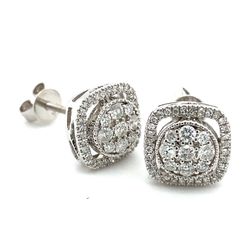 10k White Gold Diamond Earrings Round Square Halo .5ctw 140271 2