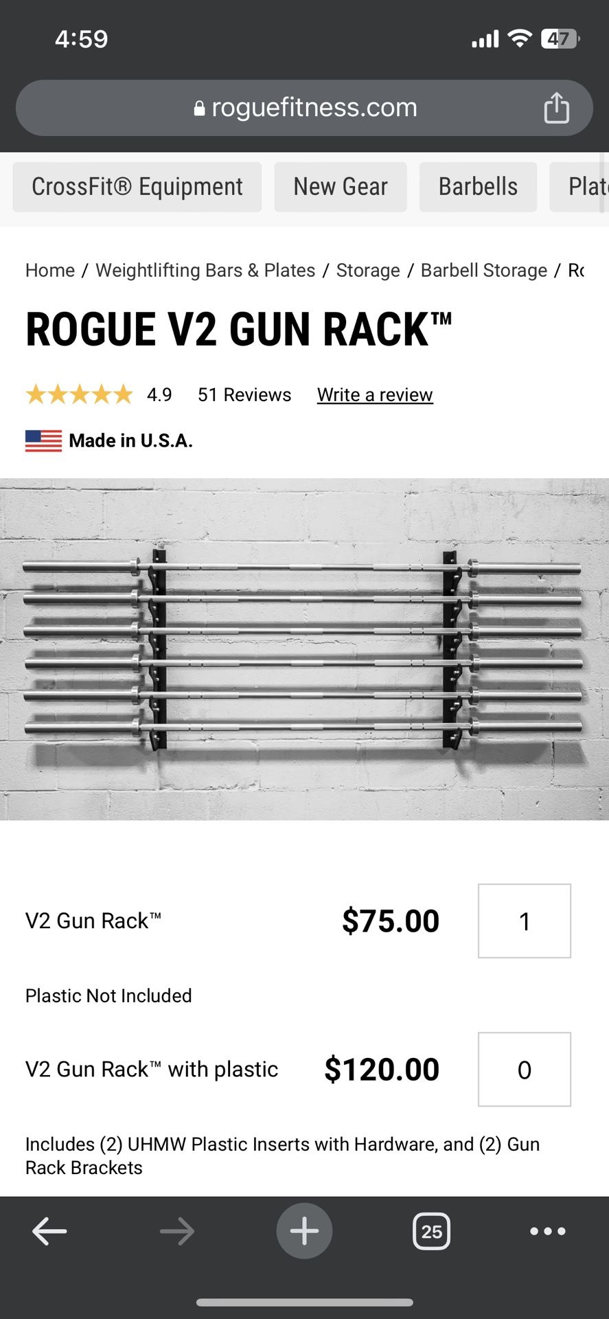 Rogue V2 Gun Rack With Plastic 3 of 3 for Sale in San Diego CA