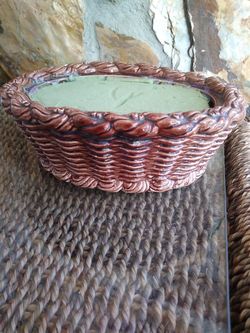 Brown Basket Weave Look Ceramic Pot