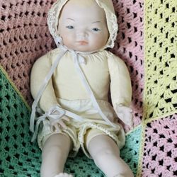 Antique  German Baby Doll Bye-Lo Baby Grace S. Putnam Bisque Cloth Body Doll 15”