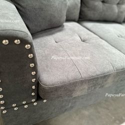New L Shape Sectional And Chaise Nailhead Grey