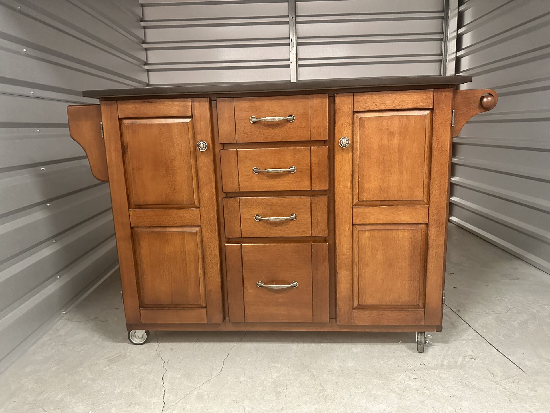 Black Granite Top Kitchen Island/Kitchen Cart with Adjustable Shelving
