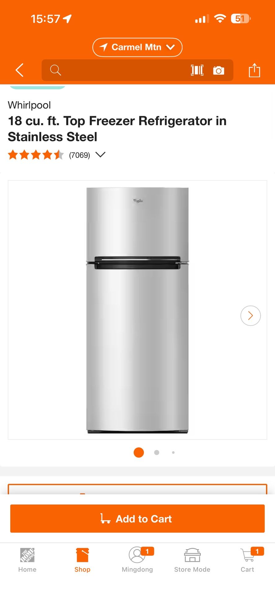 Whirlpool 18 cu. ft. Top Freezer Refrigerator in Stainless Steel