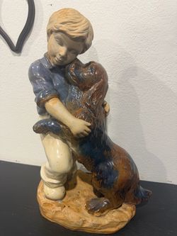 Vintage Jasmine Labelle Ceramic Boy and Dog Figurine