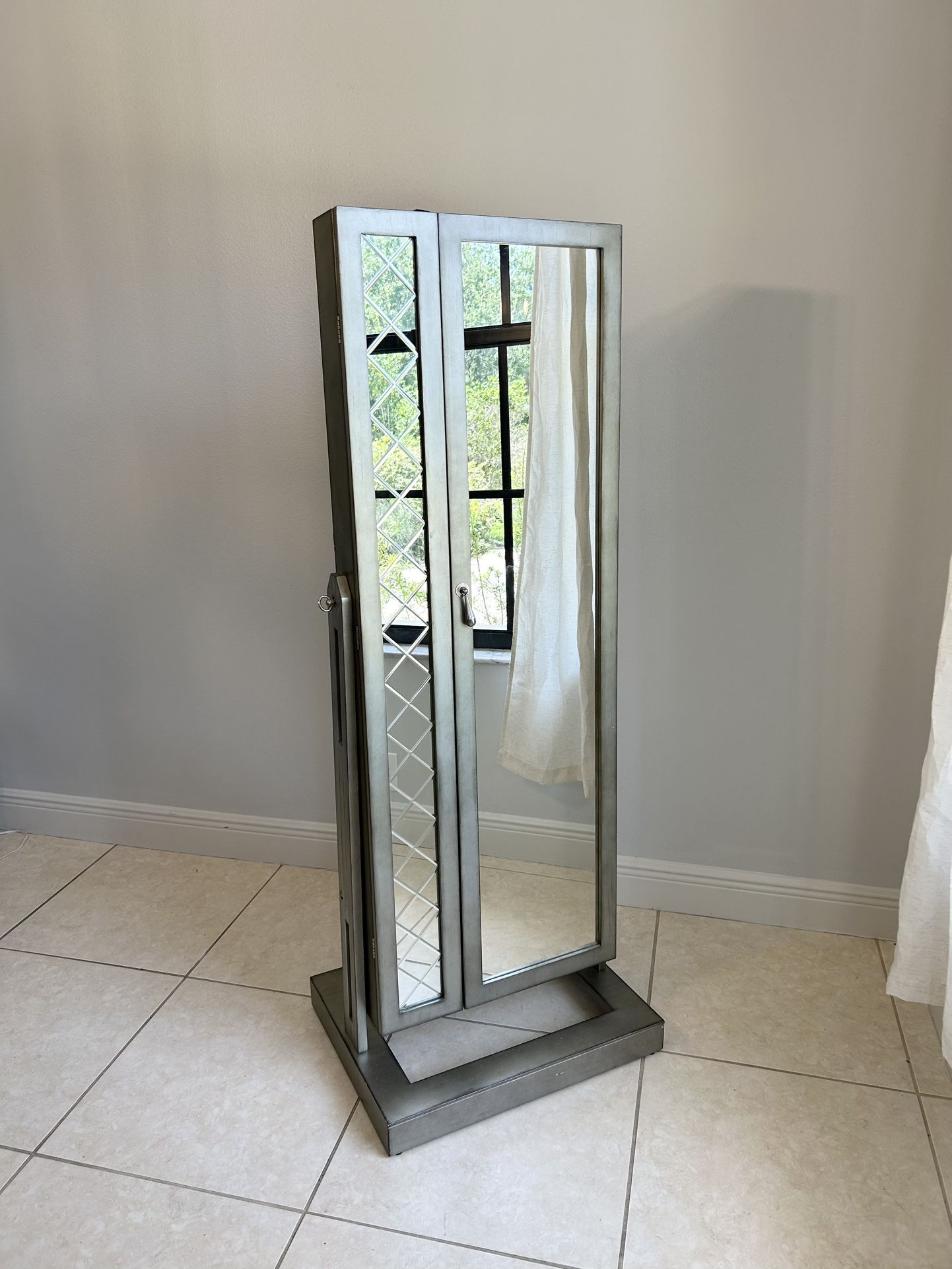 🔥 TALL MIRROR JEWELRY CABINET - STANDING STORAGE ORGANIZER 🌼 HIDDEN DRAWERS 🧡