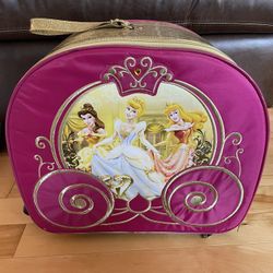 Vintage Disney Store Pink/Gold Glitter Princess Rolling Suitcase Carriage