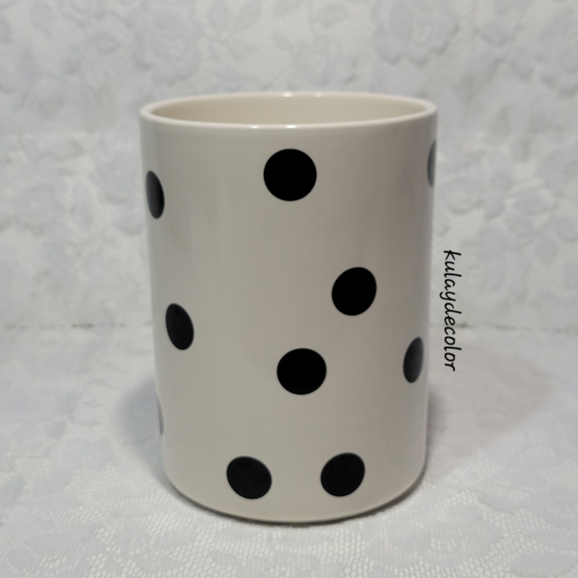 Kate Spade New York Lenox Polka Dot Utensil Holder Crock Black White Kitchen NEW
