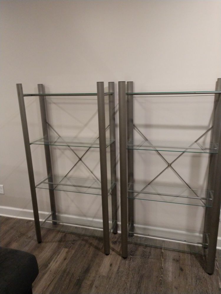 Two sturdy glass shelving units