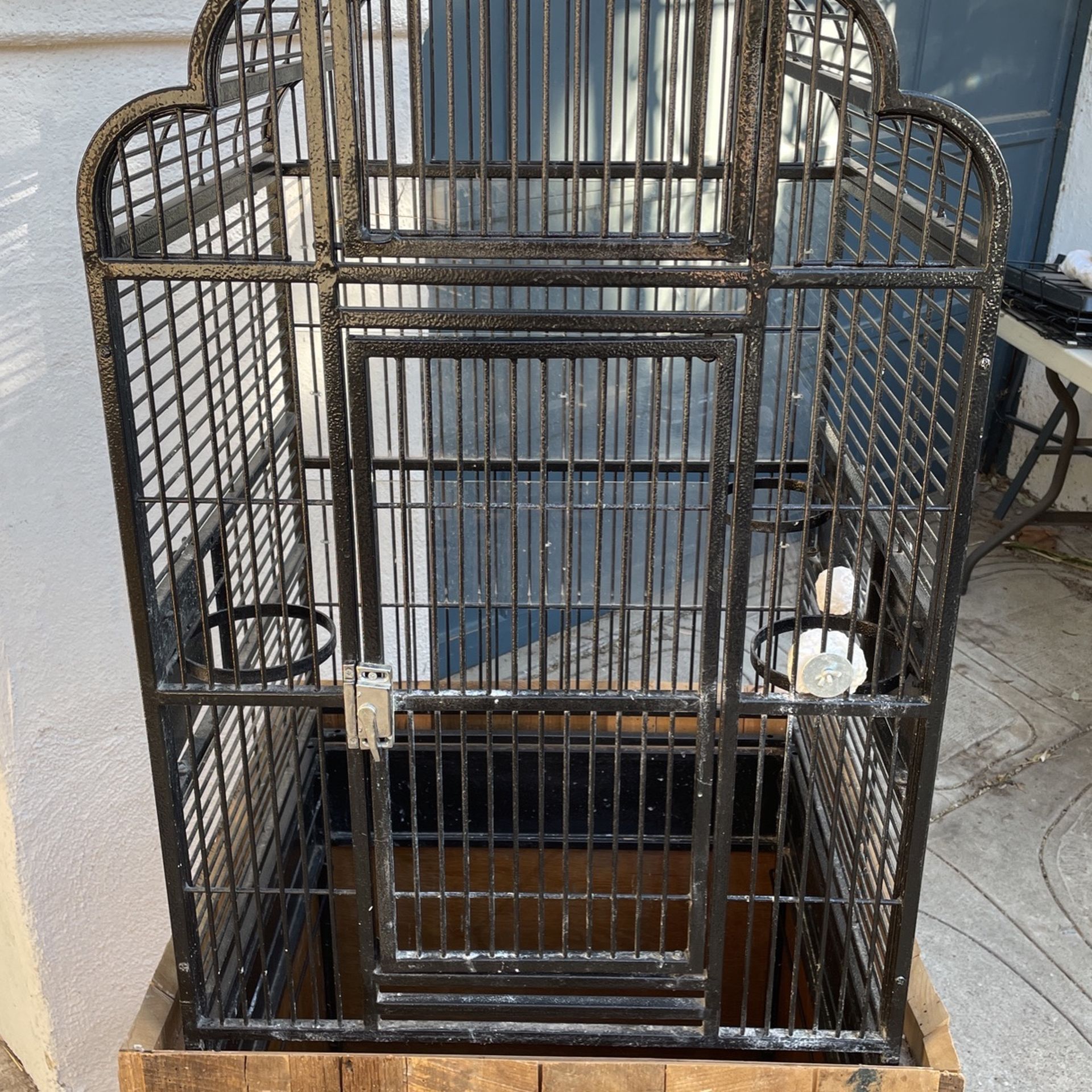 Large Birdcage On Wheels With Custom Storage Cabinet