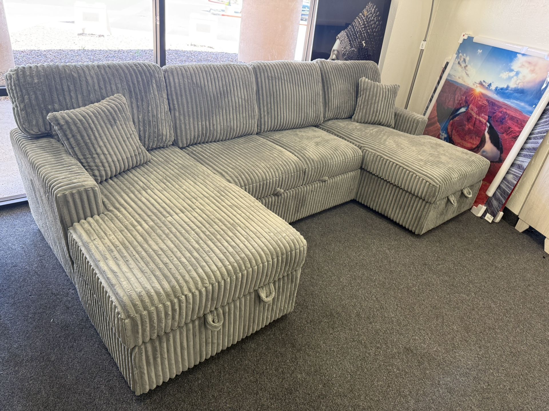 Sectional Sleeper In Teddy Bear Fabric