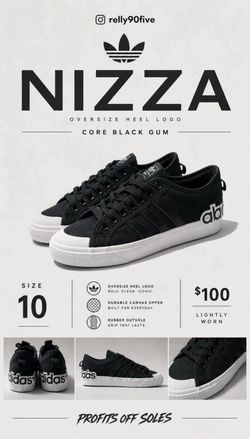 adidas Nizza 'Oversize Heel Logo - Core Black Gum' size 10 lightly worn $100