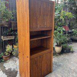 Vintage Postmodern Lou Hodges Style Solid Oak Cabinet