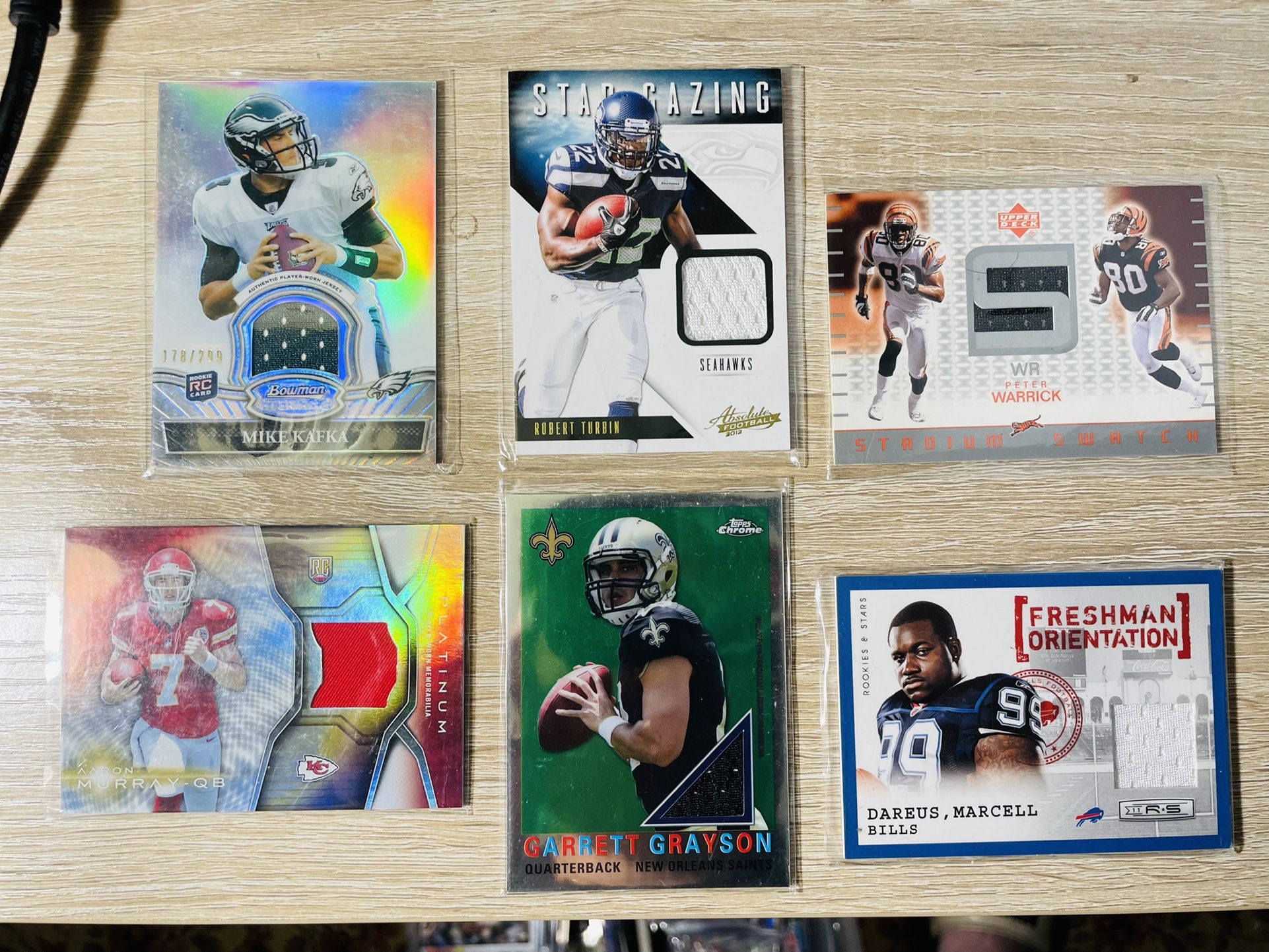 Nfl Jersey Patch Lot 6- Mike Kafka,  Aaron  Murray, Marcell Dareus, Robert Turbin Etc. 