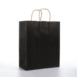 Black Paper Gift Bags – 12 Pack – Size L – 10.2×4.3×12.6 in – 120 GSM – Twisted Paper Handles