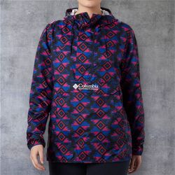 Columbia Challenger Windbreaker Jacket Womens XL Blue Pink Geometric Print