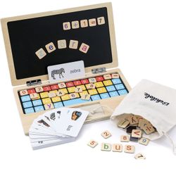 😇 11.8" My First Laptop: Wooden Learning Toy with Magnetic Letters, Flashcards & Chalkboard - Montessori Toddler Toys - Educational Toy for Kids 