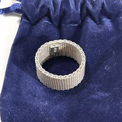 Brand New Made In Italy (HAN) Jewelry .925 Silver Mesh Band Wedding Ring. Size 5.