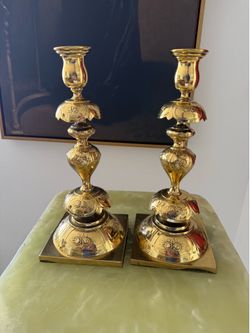 24 carat gold plated Shabbat candleholders