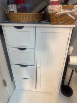 White Wood Bathroom Storage Cabinet with Drawers