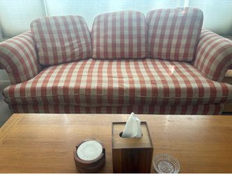 Free couch, orange plaid, ripped but clean and comfy