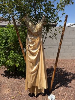 Gold Formal Gown with Beaded Bodice