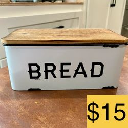 Farmhouse White Enamel Bread Box with Wood Lid – Hobby Lobby (SELLING FOR $15)