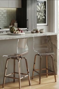 Modern Gold Acrylic Swivel High Back Bar Stools (Set 2)