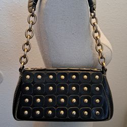 Maxx  New york , Studded Black Leather Shoulder Purse,With Gold Tone Brushed Chain,Super Cute Vintage,Nice Shape$25 