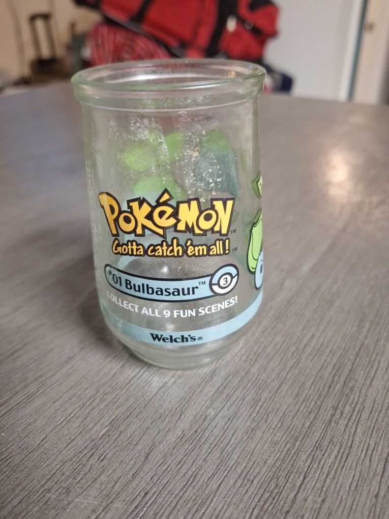 Vintage Pokemon Welch’s Jelly Jar Collector Glass #01 Bulbasaur 3 Nintendo 1999
