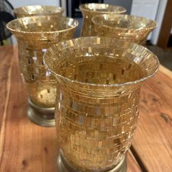 Elegant Set of 5 Amber Glass Vase Candle Holders – Perfect for Events & Decor