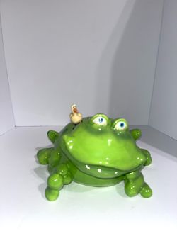 Vintage Russ Berrie Frog (with duck friend) Coin Bank