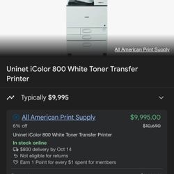 For Tshirt Appeal Company Uninet iColor 800 White Toner Transfer printer