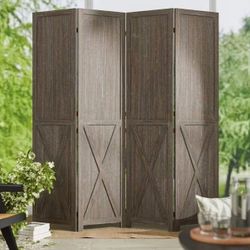 USAN1064034-2 Wood Room Divider, 4 Panels Folding Privacy Screen, Rustic Brown