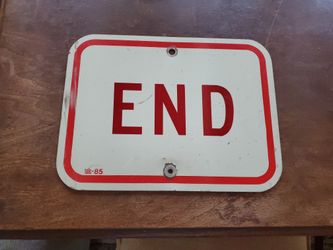 Vintage Rectangular White Metal "END" Route Road Sign