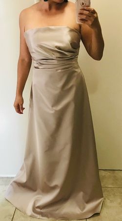 Strapless satin evening gown in taupe size small