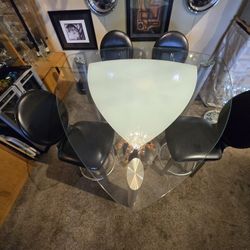 Three Sided Glass Dining Room Table & 4 Chairs