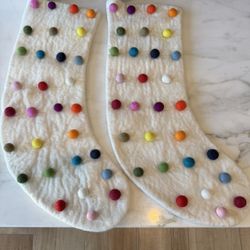 Handmade Wool And Felt Pom Pom Ball Christmas Stockings 