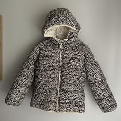 Gap Kids Girls Size Small 6/7 Winter Puffer Jacket Coat Sherpa Lined Heavy Duty Warm Cheetah Print 