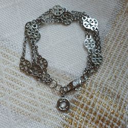 TORY BURCH Triple Strand Silver Logo Bracelet