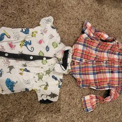 Boys 12 months Carters red plaid long sleeve plaid button up. Free Planet white beach print short button up. Item 2. Lot 13