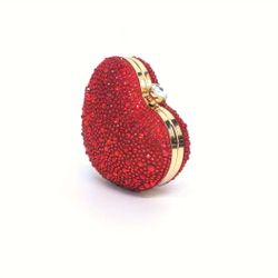 Romantic Red Rhinestone Heart Mini Bag – Diamond Clutch with Chain Strap