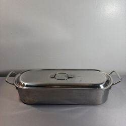 3 Piece Stainless Steel Whole Fish Poacher 18" Oval with Removable Rack and Lid