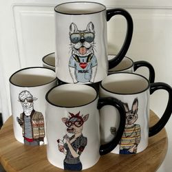 Hipster Animal Coffee Mugs 6pc Set - 17.5 oz Stoneware by Signature Housewares