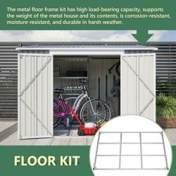 8' x 6' Metal Lean to Garden Shed,Outdoor Storage Shed with Lockable Double Doors and Adjustable Side Doors, Weatherproof, Metal Utility Shed, Aluminu